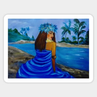 HULA GIRL ON THE BEACH IN BLUE Sticker